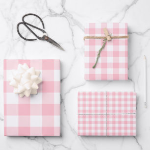 Rosa und weiße Gingham-Karos unterschiedlicher Grö Geschenkpapier Set
