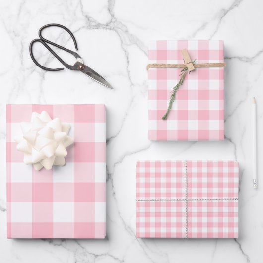 Rosa und weiße Gingham-Karos unterschiedlicher Grö Geschenkpapier Set (Vorderseite)