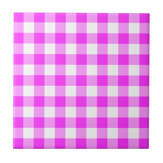 Rosa und weiße Gingham-Muster Fliese (Vorderseite)