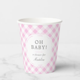 Rosa und weiße Gingham Muster Oh Babydusche Pappbecher