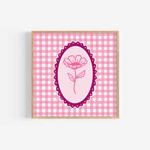 Rosa und Weiße Gingham und Rahmen Blumenkunst Poster