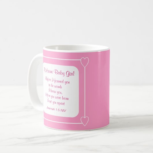 Rosa und Weiße Girl Dusche Party Bibel Verse Kaffeetasse (Vorderseite Links)