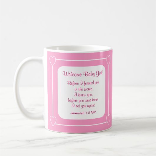 Rosa und Weiße Girl Dusche Party Bibel Verse Kaffeetasse (Links)