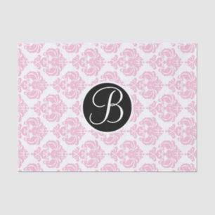 Rosa und weiße Glam-Damaskus-Monogramm-Buchstabe I Seidenpapier