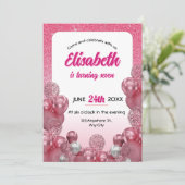 Rosa und Weiße Glitzer Einladung zum Geburtstag (Stehend Vorderseite)