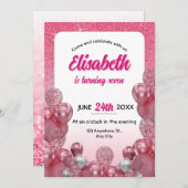 Rosa und Weiße Glitzer Einladung zum Geburtstag (Vorne/Hinten)