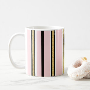 Rosa und weiße Gold Schwarz Streifen Tasse
