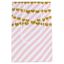 Rosa und weiße goldene Herzen Geburtstagsparty Ges Mittlere Geschenktüte