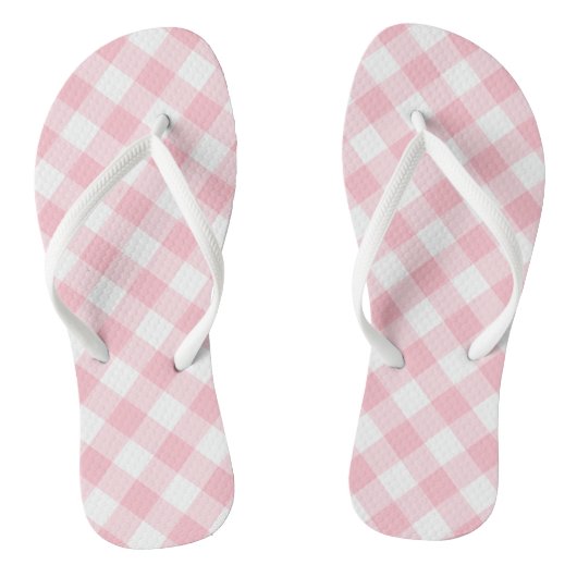 Rosa und weiße große Diagonal-Gingham-Karos Badesandalen (Fußbett)