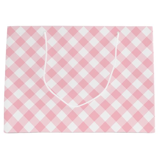 Rosa und weiße große Diagonal-Gingham-Karos Große Geschenktüte (Vorderseite)