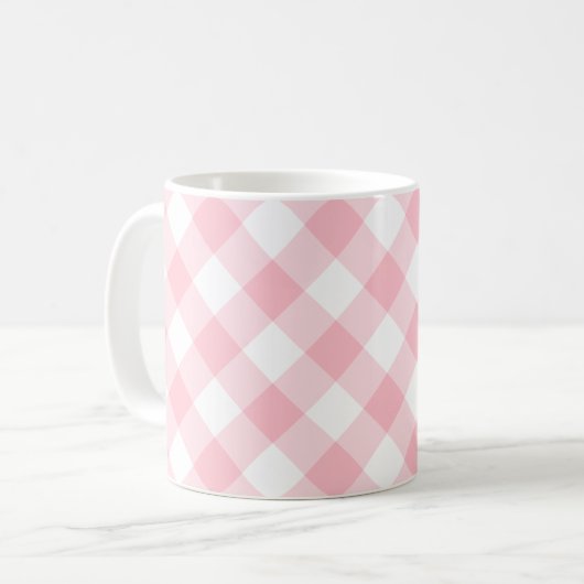 Rosa und weiße große Diagonal-Gingham-Karos Kaffeetasse (Vorderseite Links)