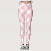 Rosa und weiße große Diagonal-Gingham-Karos Leggings (Vorderseite)