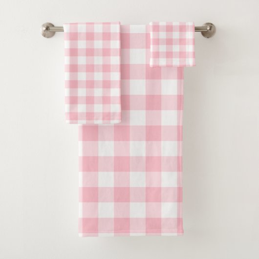 Rosa und weiße große Gingham-Karos Badhandtuch Set (Insitu)