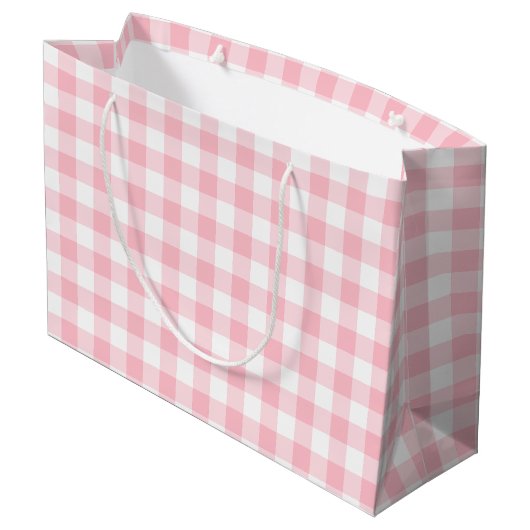 Rosa und weiße große Gingham-Karos Geschenktüte (Rückseite Schrägansicht)