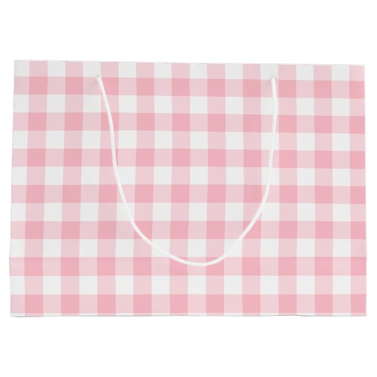 Rosa und weiße große Gingham-Karos Große Geschenktüte (Rückseite)