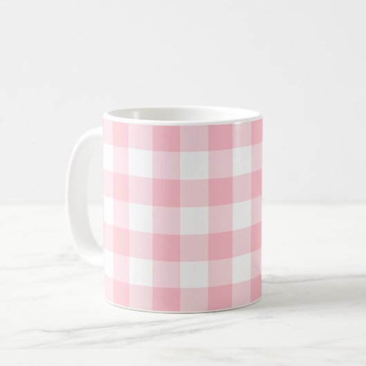Rosa und weiße große Gingham-Karos Kaffeetasse (Vorderseite Links)