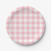 Rosa und weiße große Gingham-Karos Pappteller (Vorderseite)