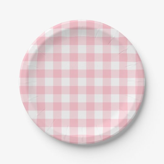 Rosa und weiße große Gingham-Karos Pappteller (Vorderseite)