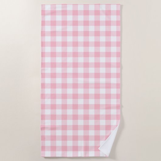 Rosa und weiße große Gingham-Karos Strandtuch (Vorderseite)