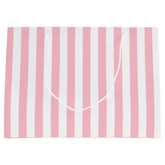 Rosa und weiße große vertikale Streifen Große Geschenktüte (Vorderseite)