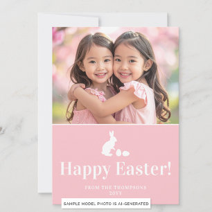 Rosa und weiße Hase mit individuellem Foto-Ostern Karte