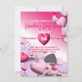Rosa und weiße Herzblasen Valentinin Einladung (Vorderseite)