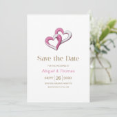 Rosa und Weiße Herzen Hochzeit Save The Date (Stehend Vorderseite)