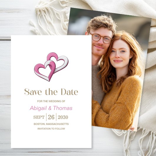 Rosa und Weiße Herzen Hochzeit Save The Date