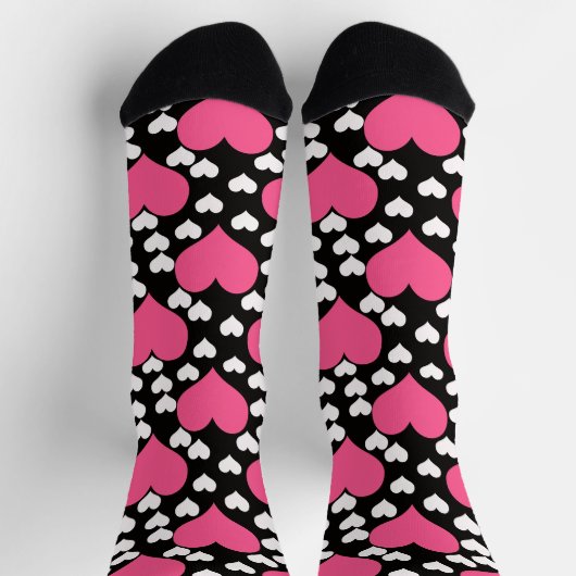 Rosa und weiße Herzen im schwarzen Hintergrund Socken (Oben)