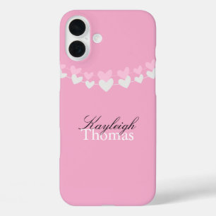 Rosa und weiße Herzen personalisiert iPhone 16 Plus Hülle
