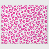 Rosa und weiße Herzen und Küsse Geschenkpapier (Flach)