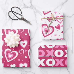 Rosa und weiße Herzen Valentinstag Muster Geschenkpapier Set