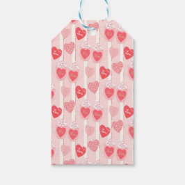 Rosa und weiße Herzen, weiße Streamer Geschenkanhänger