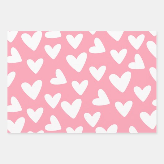 rosa und weiße Herzmuster Geschenkpapier Set (Vorderseite 3)