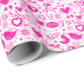 Rosa und weiße Hörer, Vögel, Kupid, Kiss-Liebe Geschenkpapier (Rolleneckpunkt)