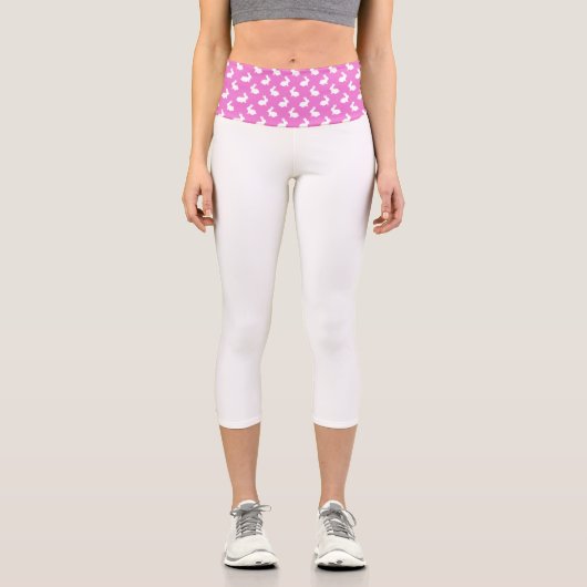 Rosa und weiße Kaninchen Capri Leggings (Vorderseite)