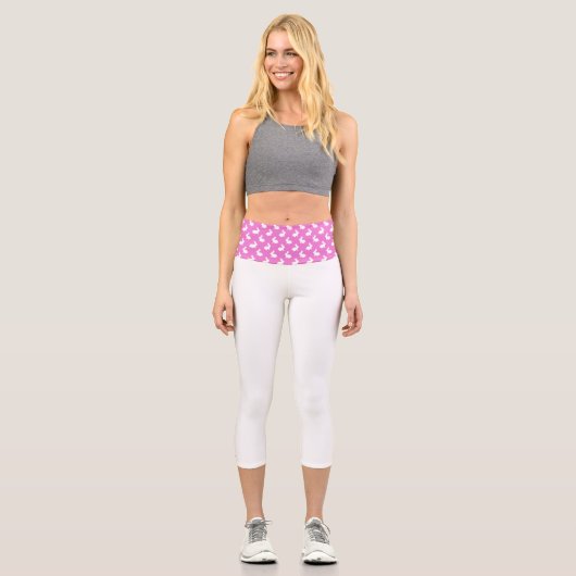 Rosa und weiße Kaninchen Capri Leggings (Vorderseite)