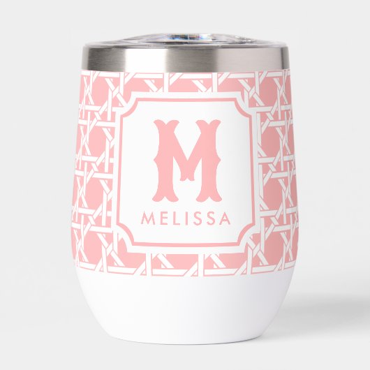 Rosa und Weiße Kanne | Rattan | Monogramm (Vorderseite)