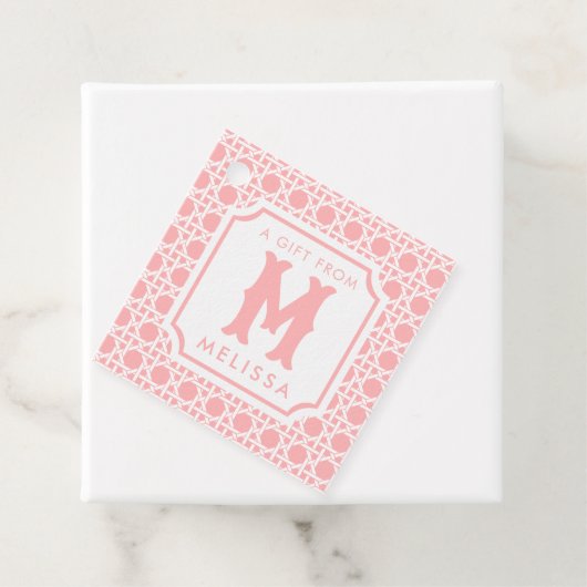 Rosa und Weiße Kanne | Rattan | Monogramm Geschenkanhänger (Beispiel)