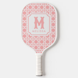 Rosa und Weiße Kanne | Rattan | Monogramm Pickleball Schläger