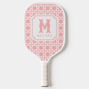 Rosa und Weiße Kanne   Rattan   Monogramm Pickleball Schläger