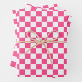 Rosa und weiße karierte Drucke Geschenkpapier Set