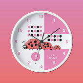 Rosa und weiße Kids Ladvögel mit Namen Große Wanduhr