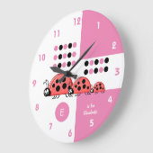 Rosa und weiße Kids Ladvögel mit Namen Große Wanduhr (Winkel)