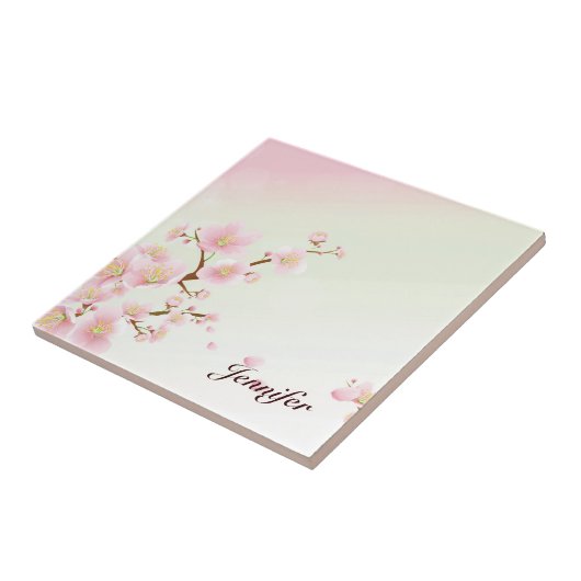 Rosa und weiße Kirschblossom Natrongramm Fliese (Seite)