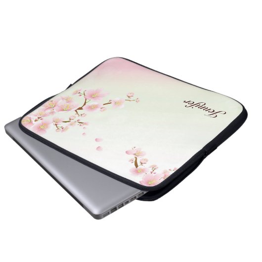 Rosa und weiße Kirschblossom Natrongramm Laptopschutzhülle (Vorne Knopf)