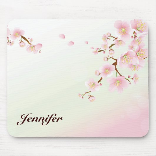 Rosa und weiße Kirschblossom Natrongramm Mousepad (Vorne)