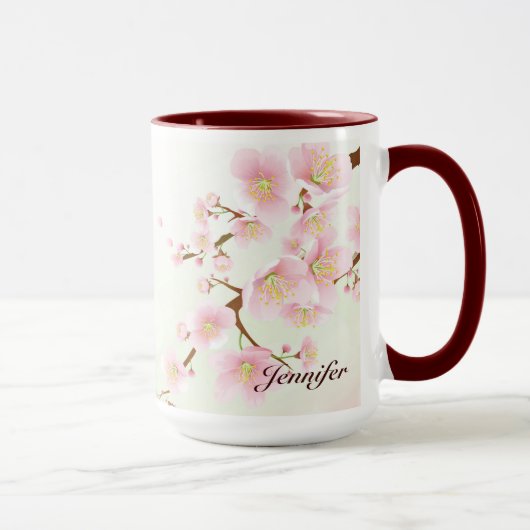 Rosa und weiße Kirschblossom Natrongramm Tasse (Rechts)