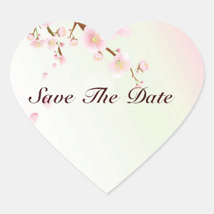 Rosa und weiße Kirschblüte Naturdesign Herz-Aufkleber