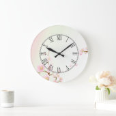 Rosa und weiße Kirschblüten-Natur-römische Ziffer Große Wanduhr (Zuhause)